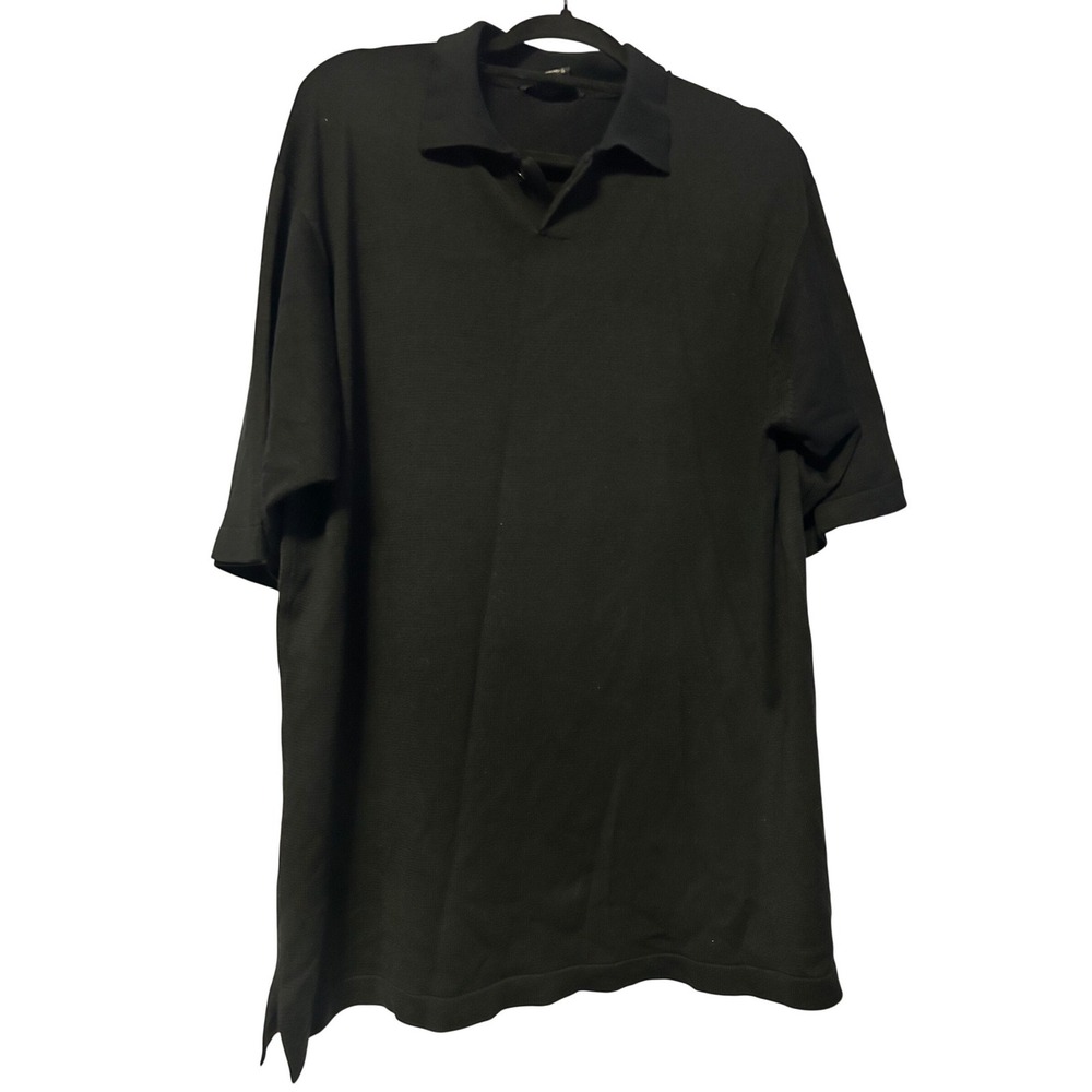 Harold Powell Mens Silk Cotton Blend Knit Polo Shirt Black Large Short Sleeve
